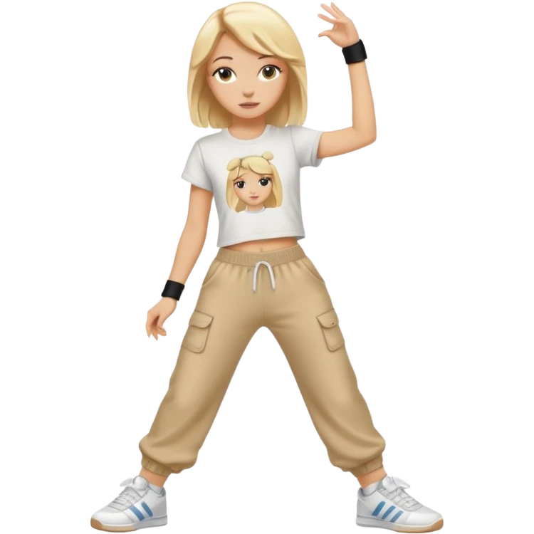 Hiphop dancer, with cute big pants, sneakers, and t-shirt. White girl blond emoji