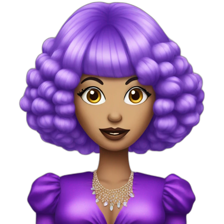 drag queen showing hand with large nails and big purple wig emoji