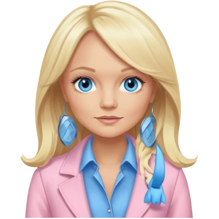 Emma Bunton with blonde long hair, blue eyes, light pink outfit emoji