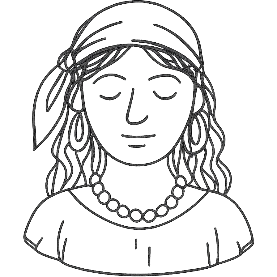 hand-drawn outlined icon of a gypsy woman, sketchy lines emoji