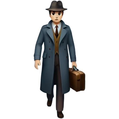 Icon for Detective Movie: A vintage movie poster-style design of a mysterious detective movie. Include dark alleyways, fog, and shadowy figures. The design should evoke a classic noir detective story with retro cinematic typography. Transparent background. emoji