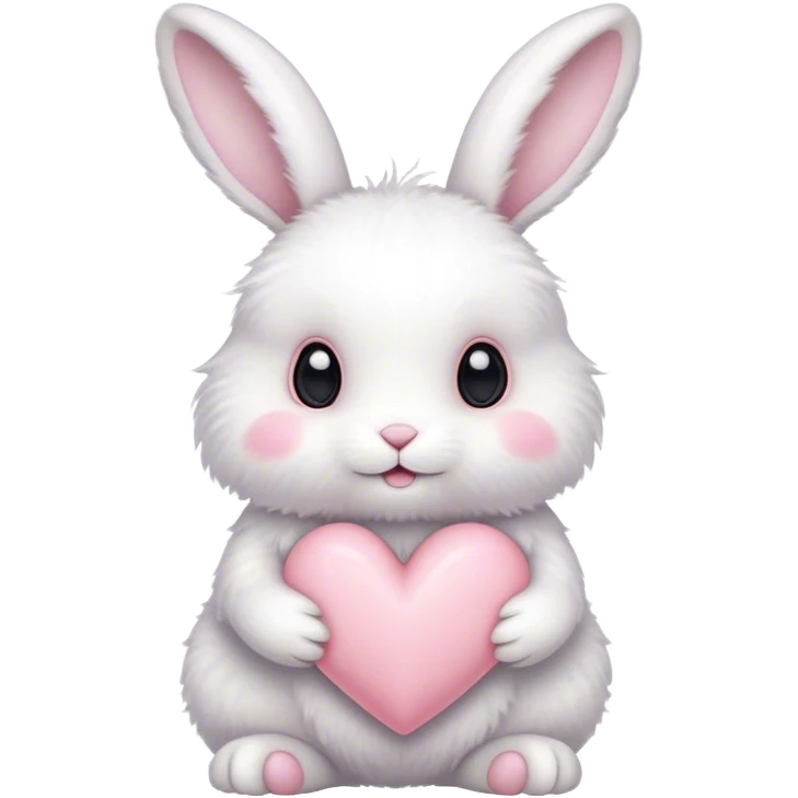 Pastel fluffy bunny with light pink heart emoji