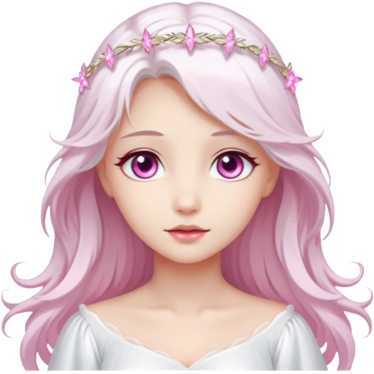 An angel with sparkling pink eyes and fair skin, very beautiful. emoji