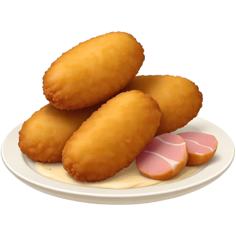Cinematic Realistic Croquetas Dish Emoji, showcasing crispy, creamy croquettes filled with ham or chicken rendered with lifelike textures and appetizing, dynamic lighting. emoji
