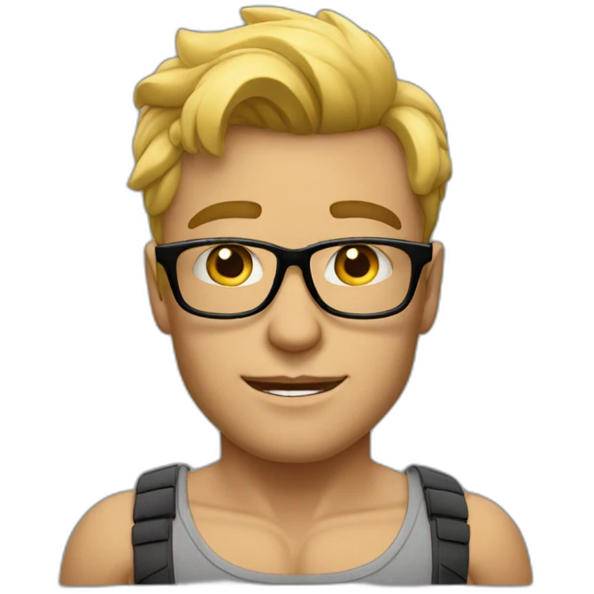 a guy fashion very bodybuilder glasses, developper with mac book emoji