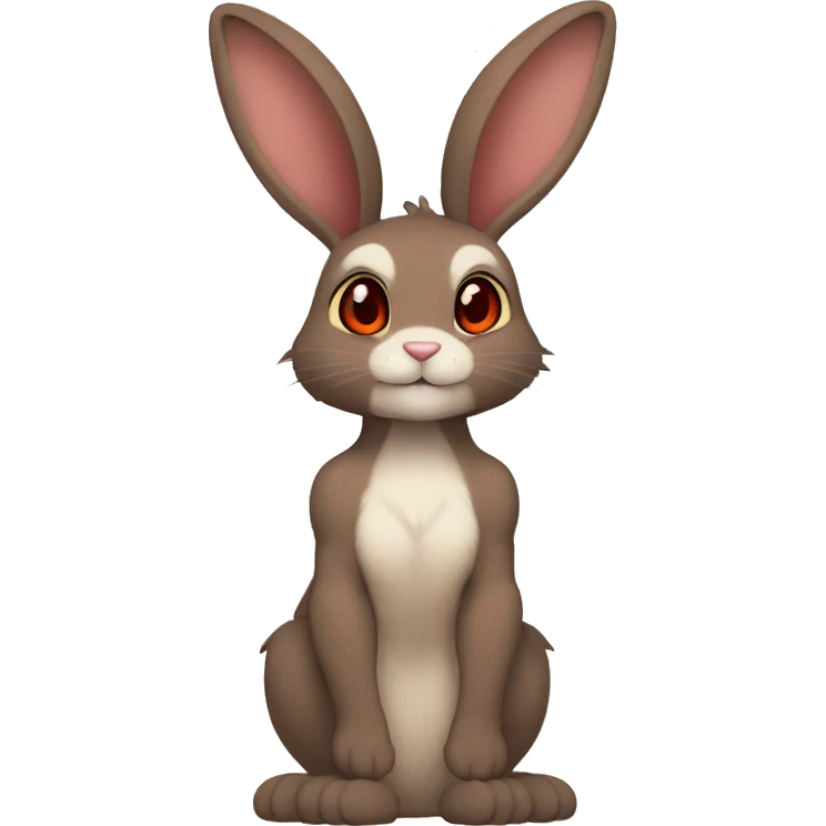 Anthro, Fur-Sona, Dark-Brown, Normal-type-Ground-type Tan-Rabbit-Fakémon with Dark-Red eyes, beige ears, beige belly, beige paws, beige feet, beige freckles, full body emoji