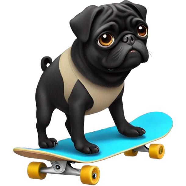 Black pug skating on street emoji
