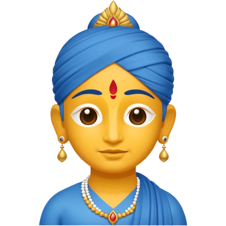 minimalist emoji of Lord Krishna's tilak, blue background, white and yellow tilak mark emoji
