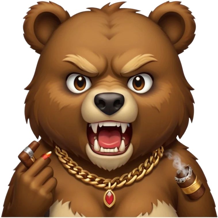 an angry wild bear with sharp teeth, a cigar in her mouth and a necklace around her neck emoji