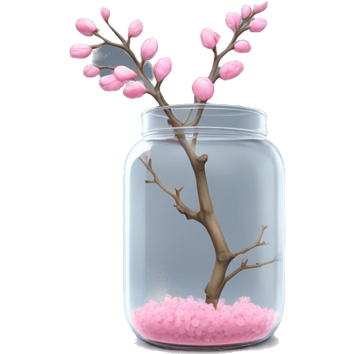 Delicate big twig with pink buds in a transparent jar vase emoji