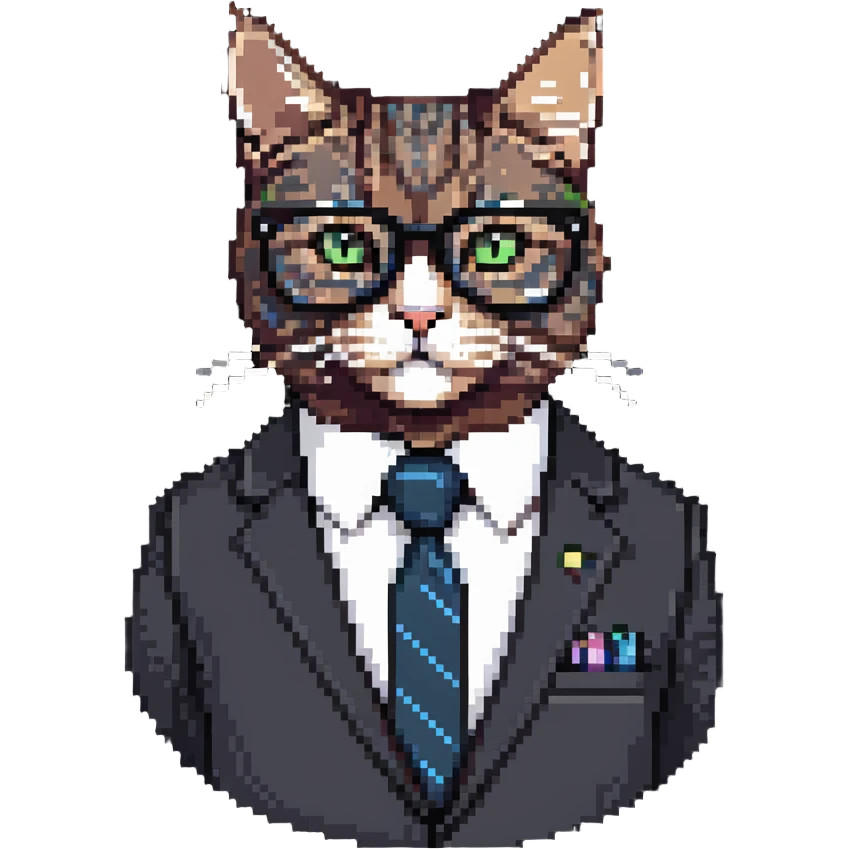 business cat with glasses looking like an office boss, wearing a suit and tie emoji
