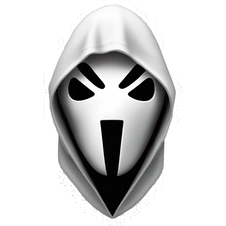 “Apple emoji of Ghostface: white mask with a screaming expression, dark eyes, and a black hooded cloak.” emoji