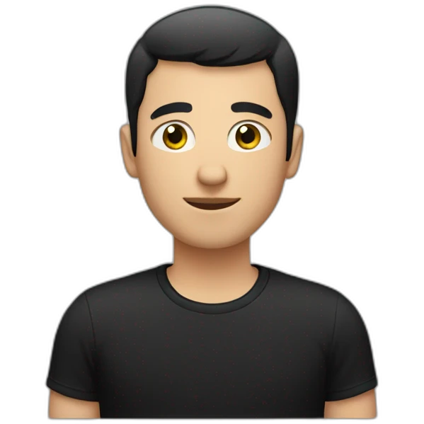 White man with very short black hair in black T-shirt emoji