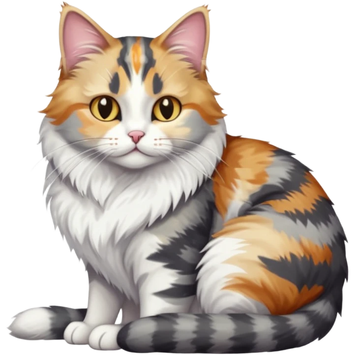 full body colourful light patched calico + white tabby cat cuddling a big grey and white tabby cat  emoji