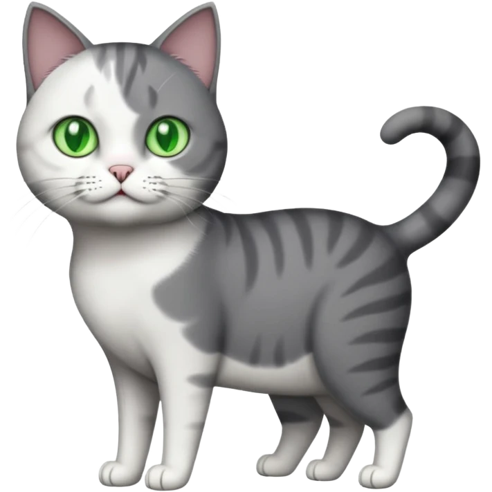 full body dumb looking large short hair dark grey and white cat emoji