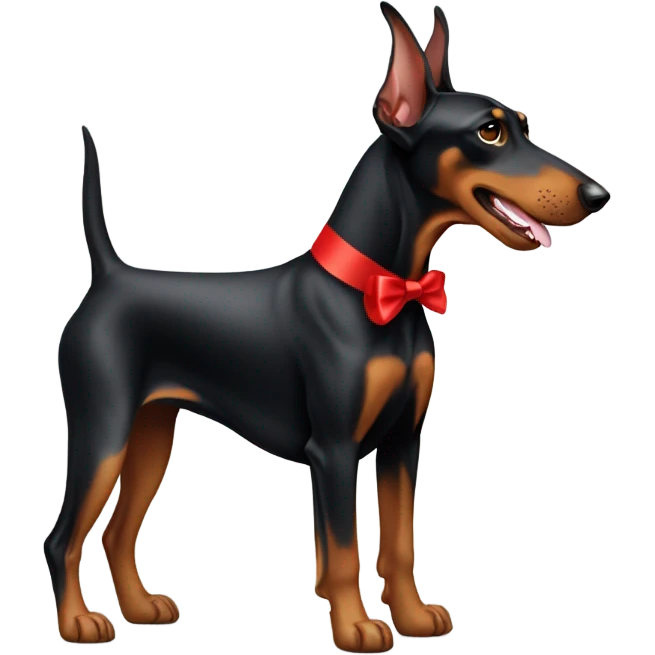 Doberman dog with red bow emoji
