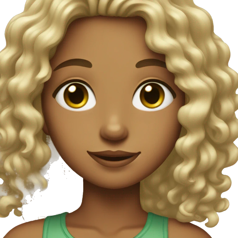 girl with curly hair wet hair middle part with green eyes and dimples emoji