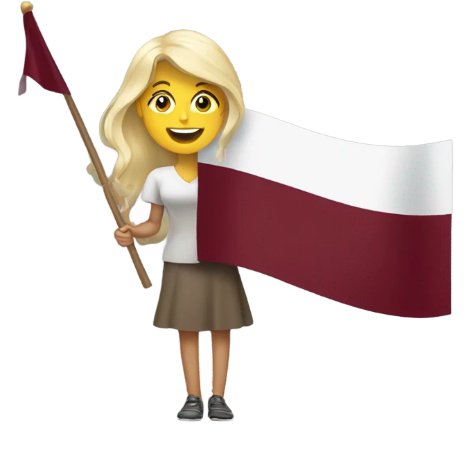 Happy blonde woman with a flag of Latvia in hands emoji