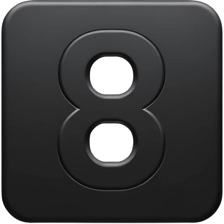 Minimal emoji, number 8 made of solid matte black metal, thick symmetrical form, subtle metal texture, deep shadows, no glow, no neon, flat emoji design, centered, transparent background emoji