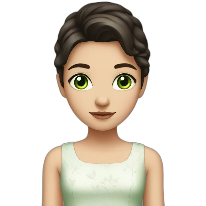 Girl, 14 years old, dark hair, green eyes, white skin, wearing a dress emoji