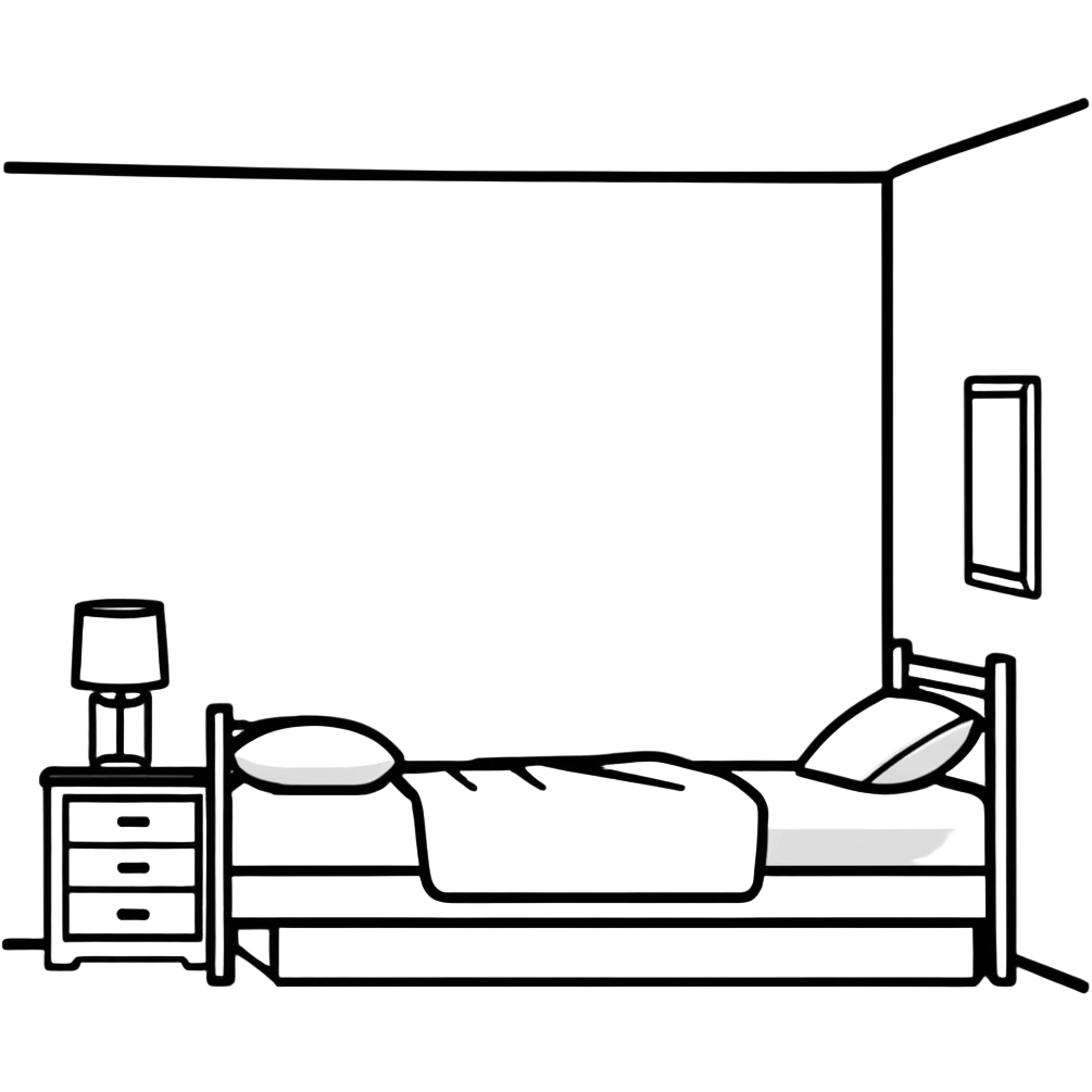 minimalist white teen bedroom with white vanity, white desk, white bed frame, and green plants emoji