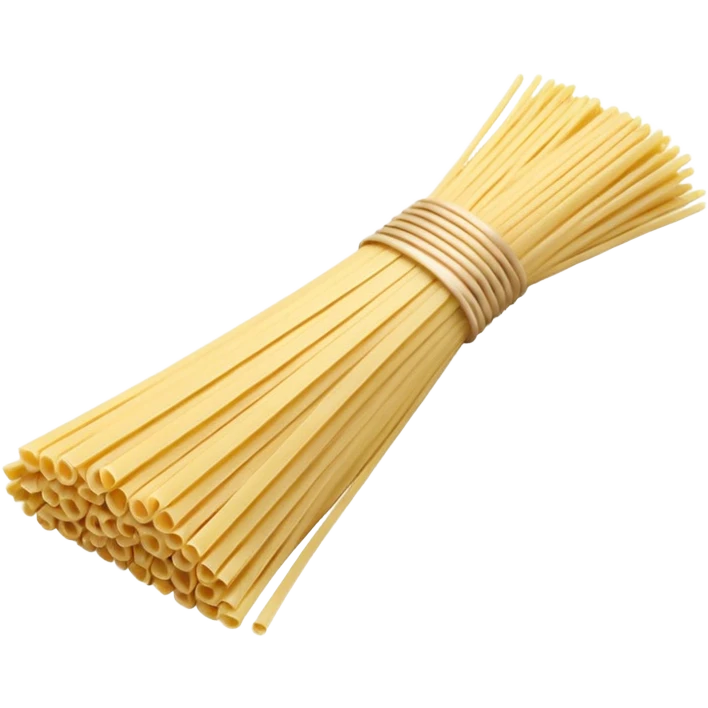 uncooked spaghetti noodles, small bundle, light golden, straight and stiff, smooth surface, fanned arrangement, 3D-rendered, minimal, no container, transparent background emoji