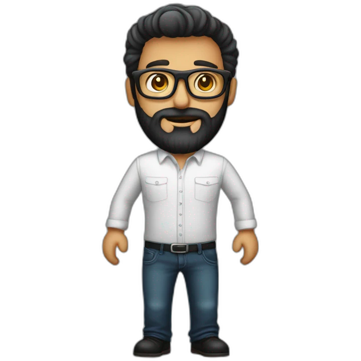 homem de barba e camisa preta e óculos emoji