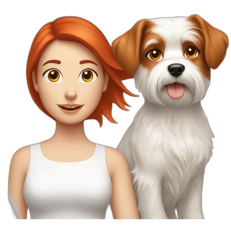 Red-haired girl with Maltese dog emoji