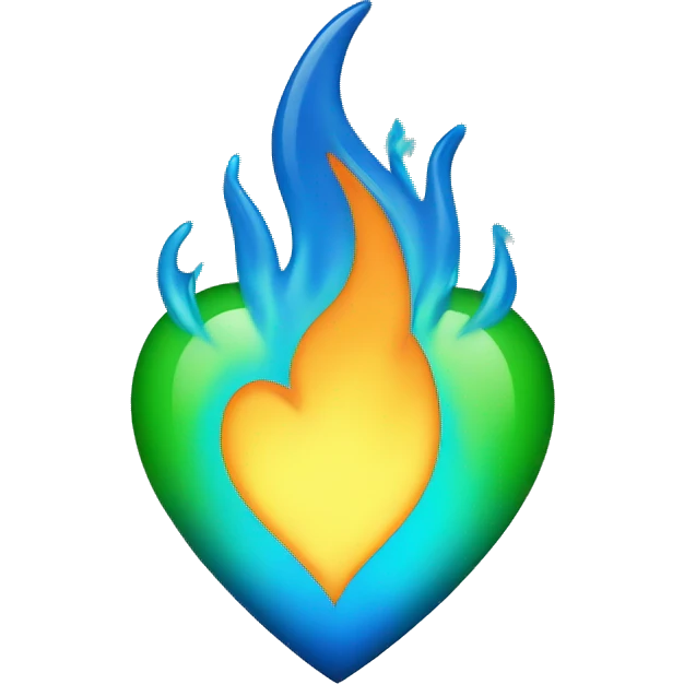 burning blue heart with green flame emoji