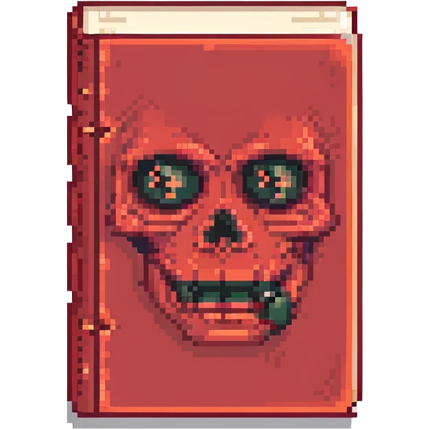 red cursed book with a sinister face emoji