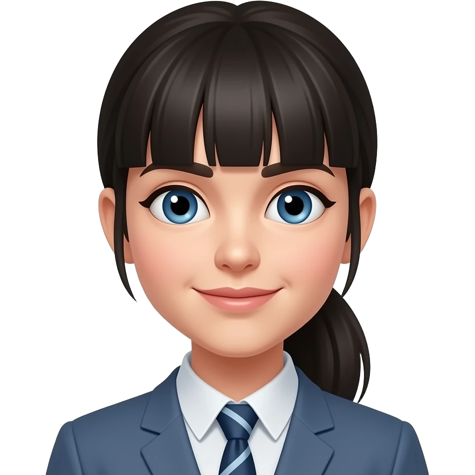 Blue eyes thick bangs ponytail emoji