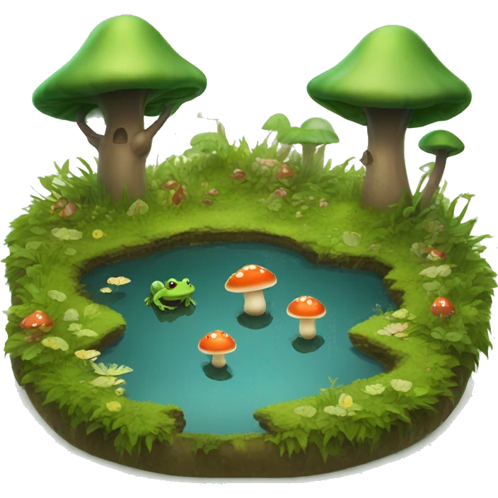 airy tale forest with mushrooms and a pond with frogs  emoji