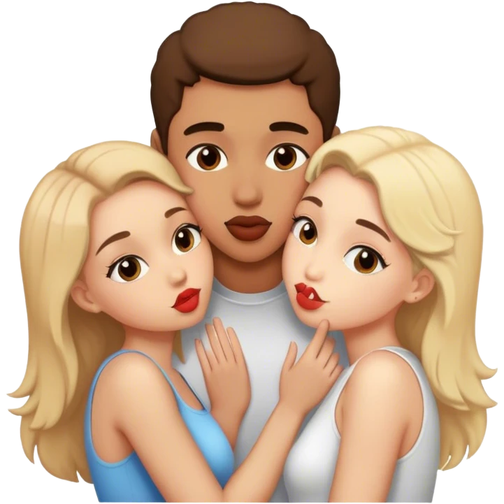 two girls and 1 guy kissing emoji