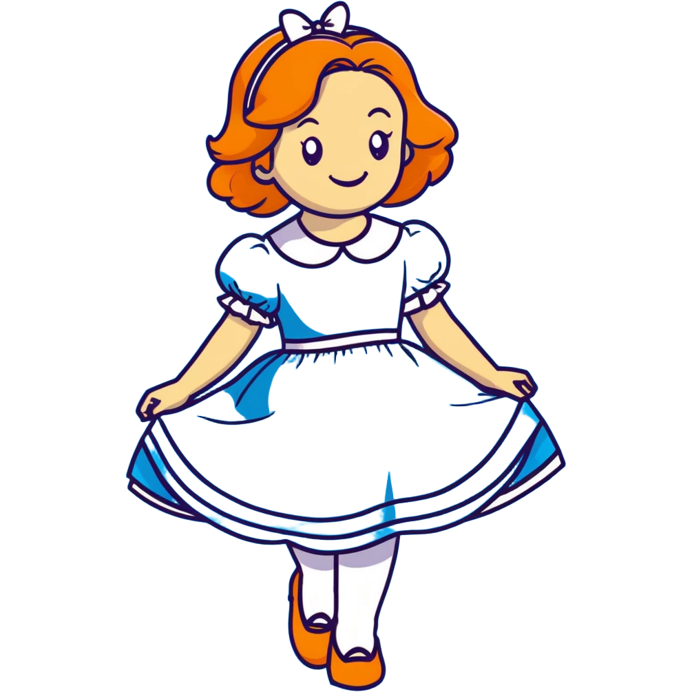 Disney's animated Alice in Wonderland curtseying with a bright cheerful smile in her blue dress emoji