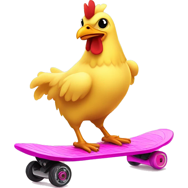 Yellow chicken with a hoverboard and a pink bat emoji