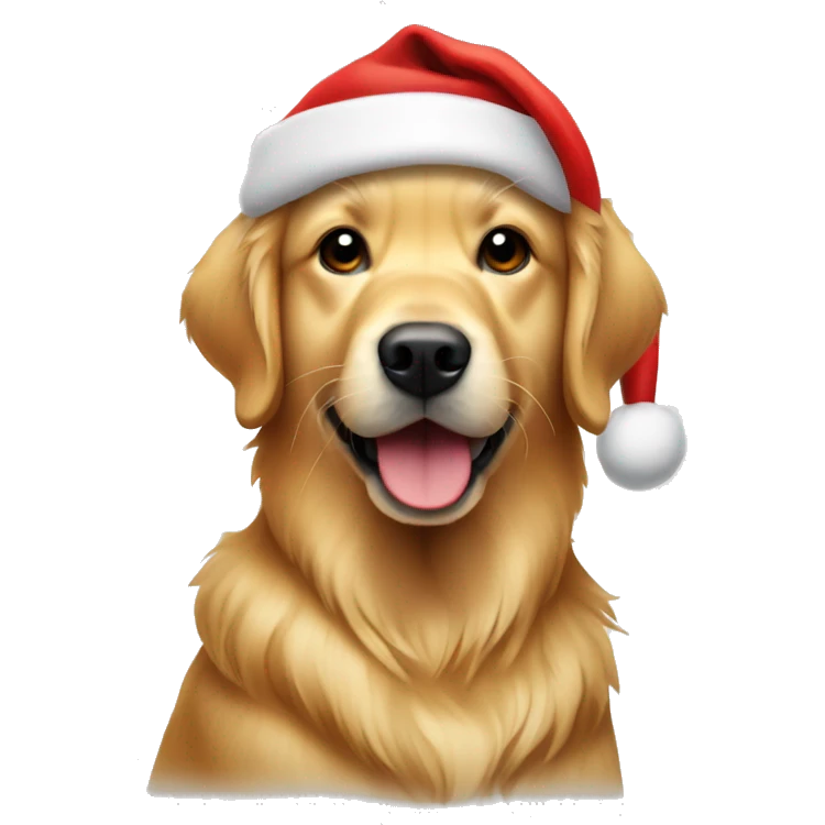 Golden retriever wearing a Santa hat emoji