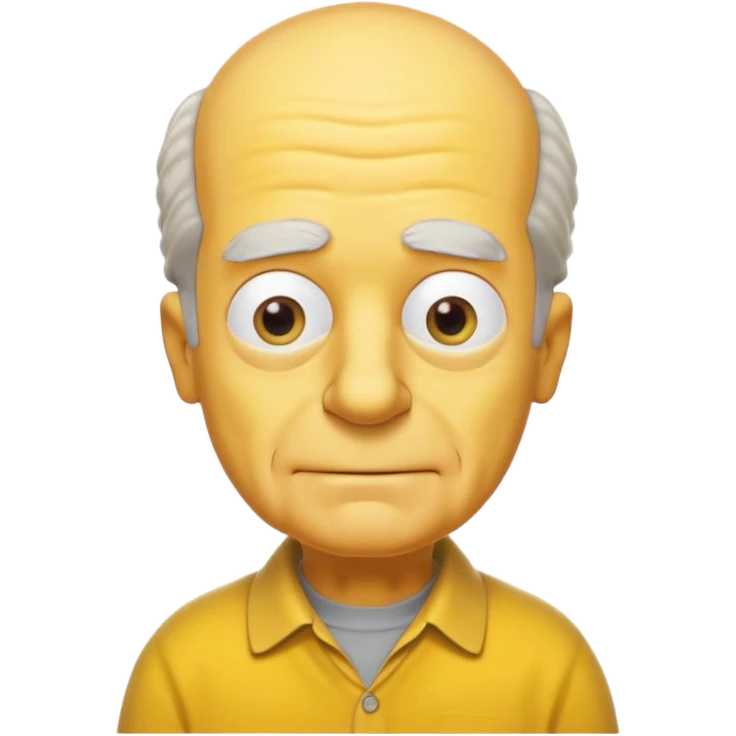 A 3D cartoon close-up portrait of an elderly yellow character styled like Grandpa Simpson, bald head with few tufts of hair, expressive wrinkles, yellow skin and shirt, Memoji-style lighting, matching Simpsons family design. emoji