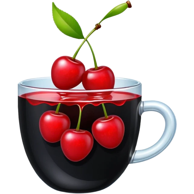 Cup of black liquid with cherrys floating in it emoji