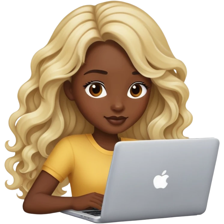 beautiful girl, with long blonde hair, wavy hair, dark skin with laptop emoji