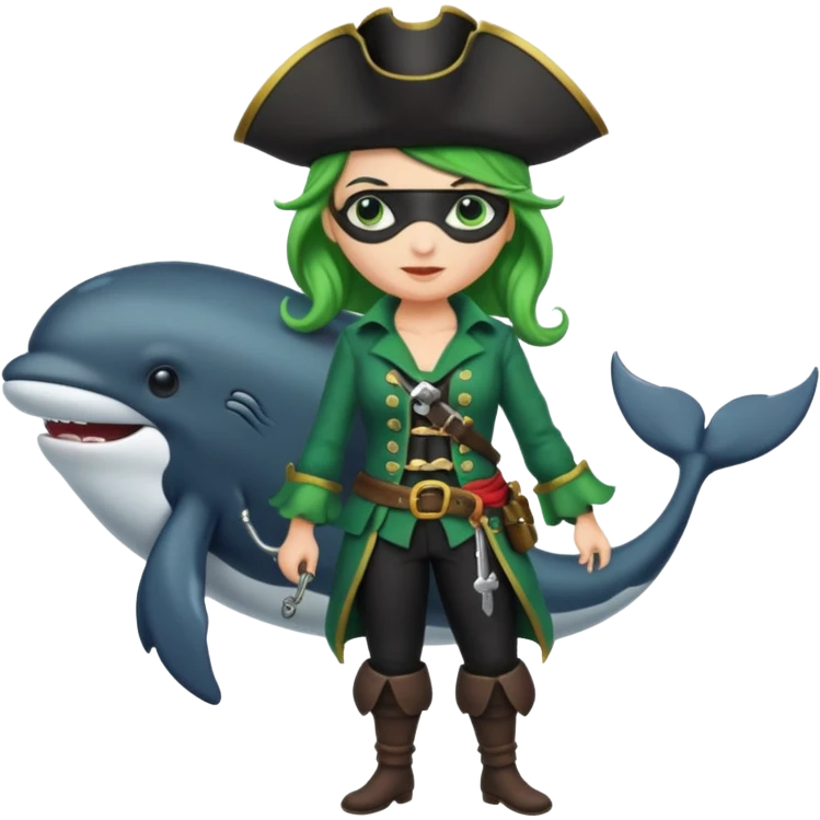 Pirate female whale, with green costume, full body emoji