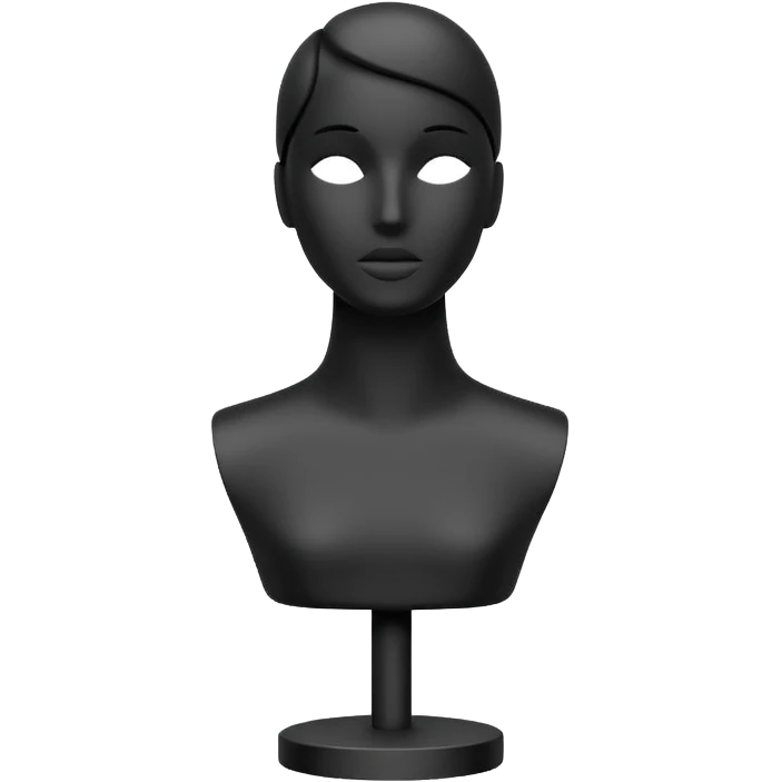 Minimalistic flat vector icon, iOS style, thin black contour on white background. Matte black mannequin in front of in 3D monochrome style. skulpt emoji