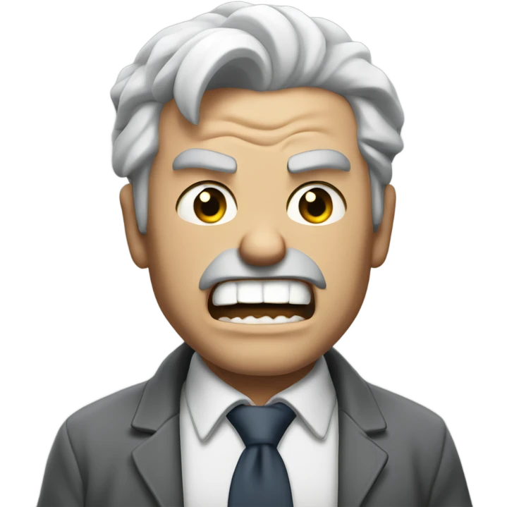 An angry white man with grey hair Shakes his fist at the sky in rage emoji