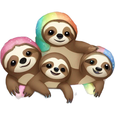 Kawaii rainbow pastel bedazzled family of sloths in a snow globe  emoji