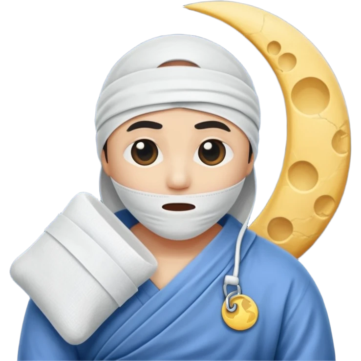 moon wrapped in bandage like “overworked” emoji