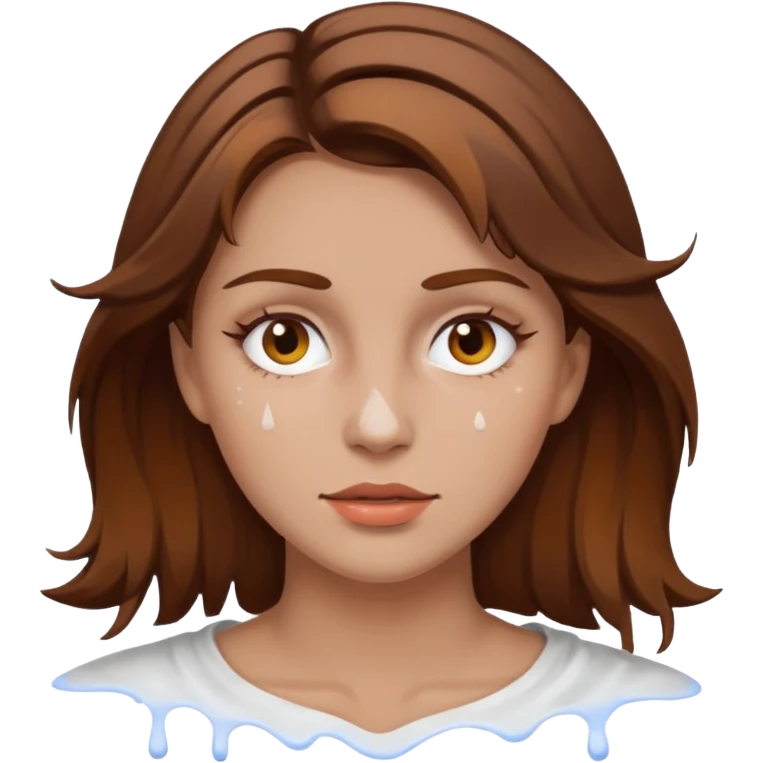 Brown hair woman, splashed white on face emoji