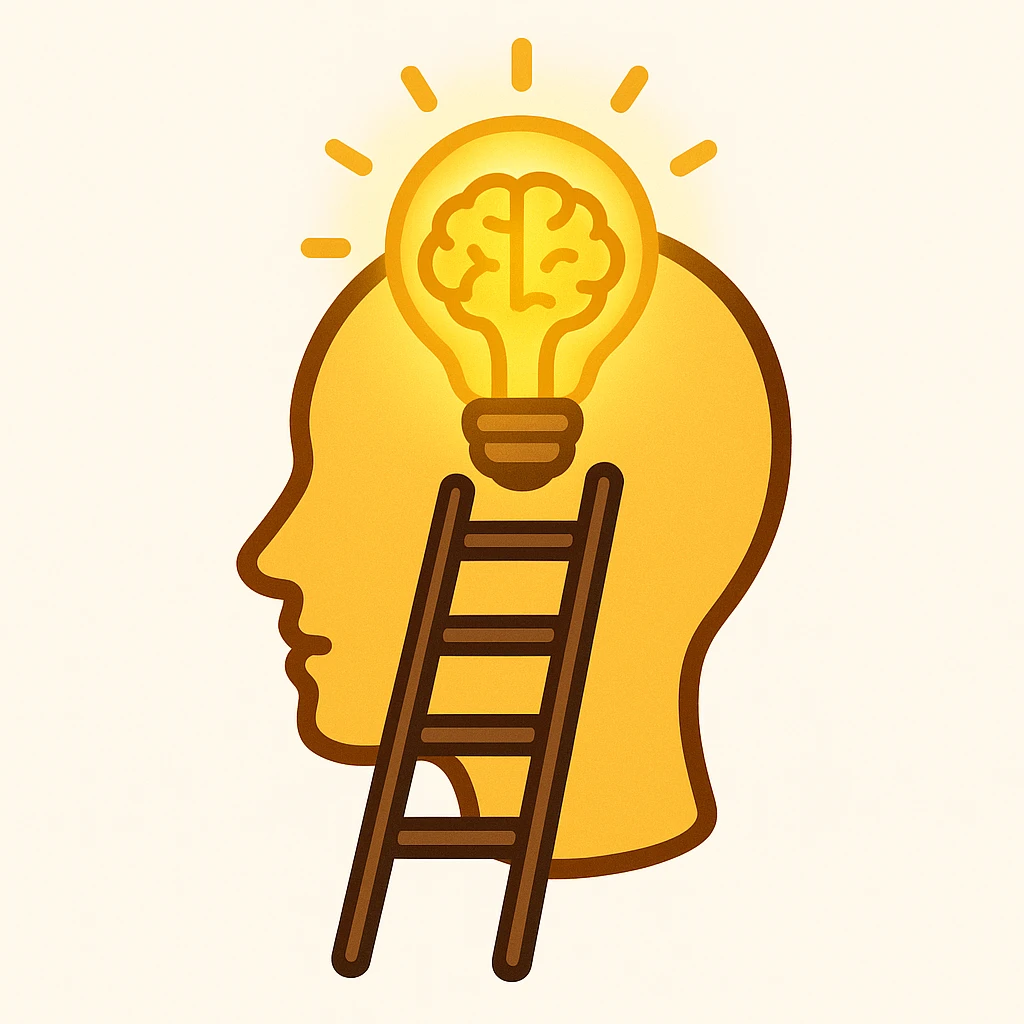 emoji representing intellectual advancement: a ladder ascending towards an illuminated mind emoji