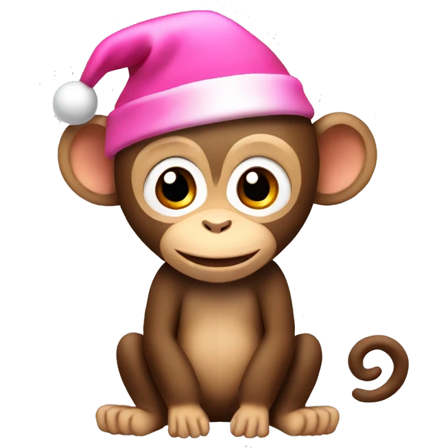 cute monkey with pink Christmas hat emoji