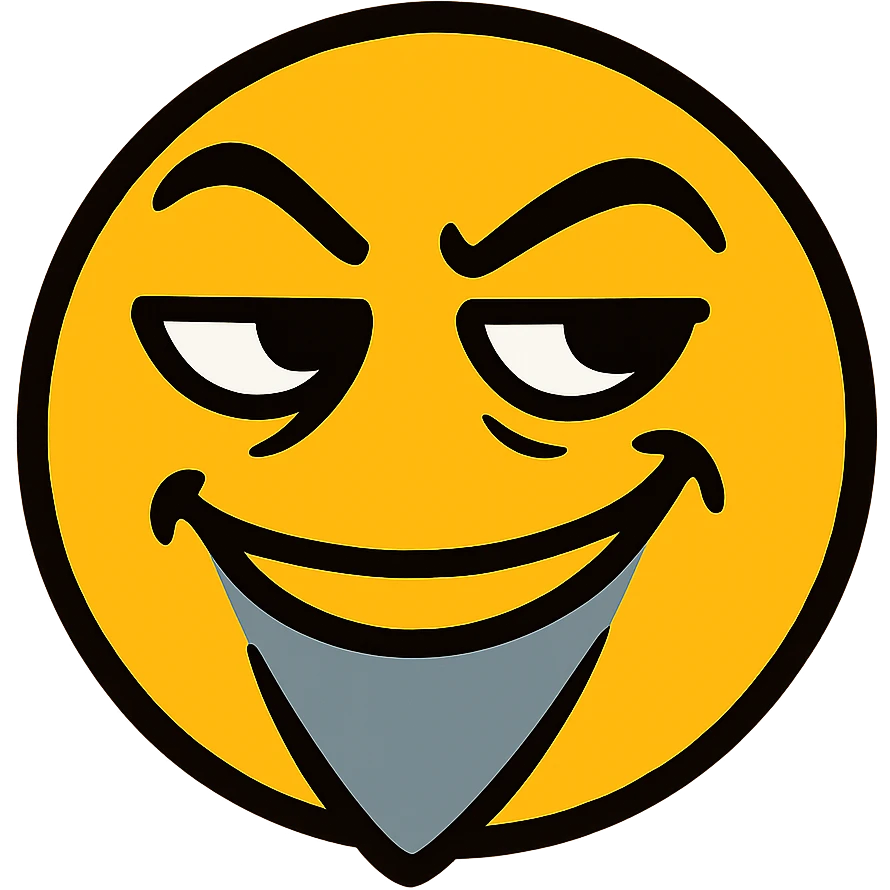 smug and greedy yellow emoji with a thin gray beard emoji