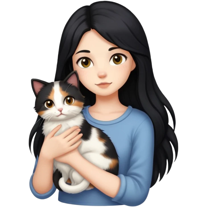 black longhair girl holding a beauty short cat emoji