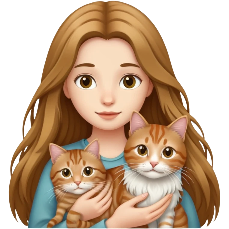 Long-haired girl holding a long-haired tabby cat emoji